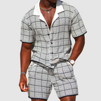Daniel - Men's Grid Textured Short Sleeve Shirt & Shorts Set