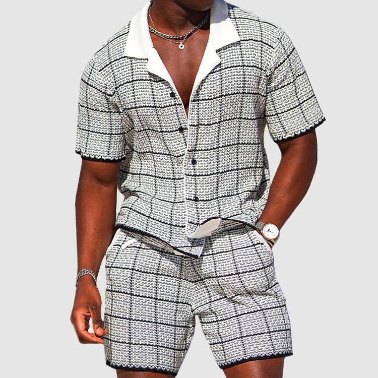 Daniel - Men's Grid Textured Short Sleeve Shirt & Shorts Set