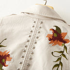 Diana - Women's Embroidered Floral Leather moto Jacket