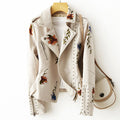 Diana - Women's Embroidered Floral Leather moto Jacket