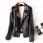 Diana - Women's Embroidered Floral Leather moto Jacket