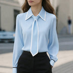 Edith - Women's Tailored Point Collar Blouse with Matching Tie