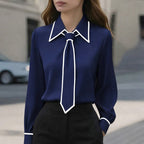 Edith - Women's Tailored Point Collar Blouse with Matching Tie
