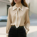 Edith - Women's Tailored Point Collar Blouse with Matching Tie