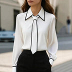 Edith - Women's Tailored Point Collar Blouse with Matching Tie