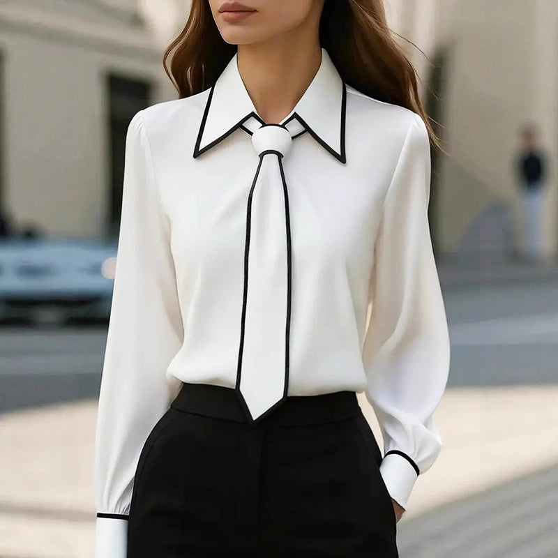Edith - Women's Tailored Point Collar Blouse with Matching Tie
