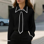 Edith - Women's Tailored Point Collar Blouse with Matching Tie