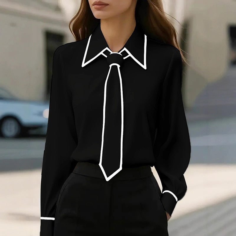 Edith - Women's Tailored Point Collar Blouse with Matching Tie