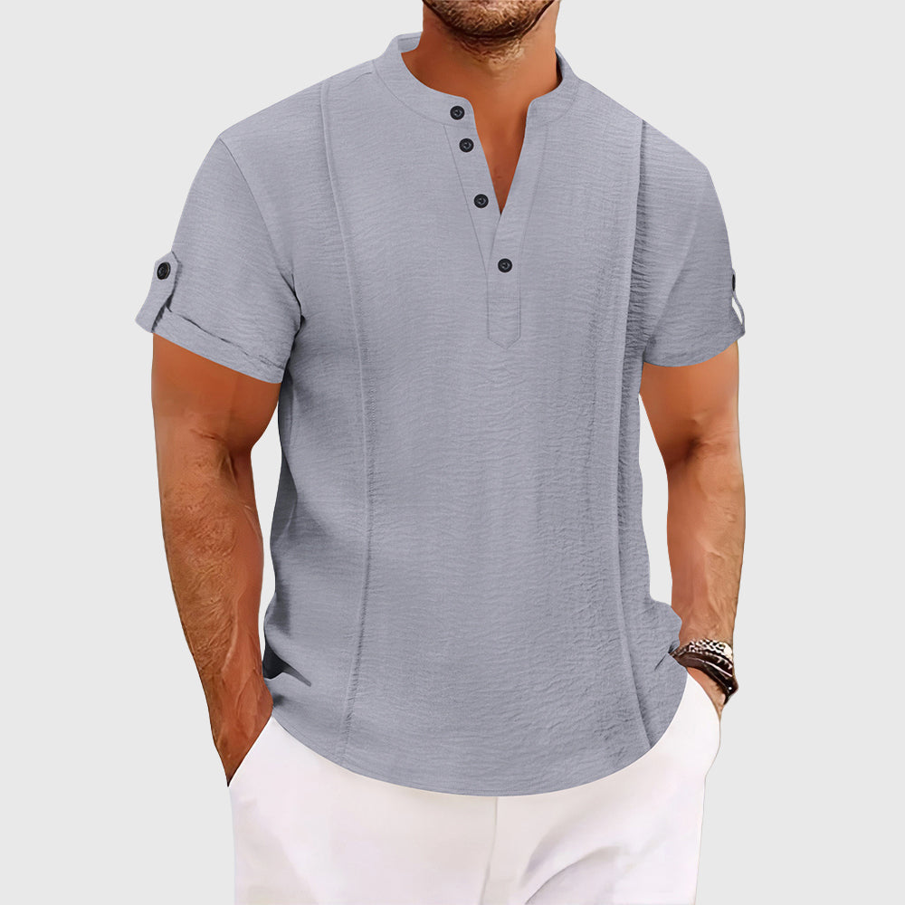 Edmund - Men's Roll Sleeve Band Collar Shirt