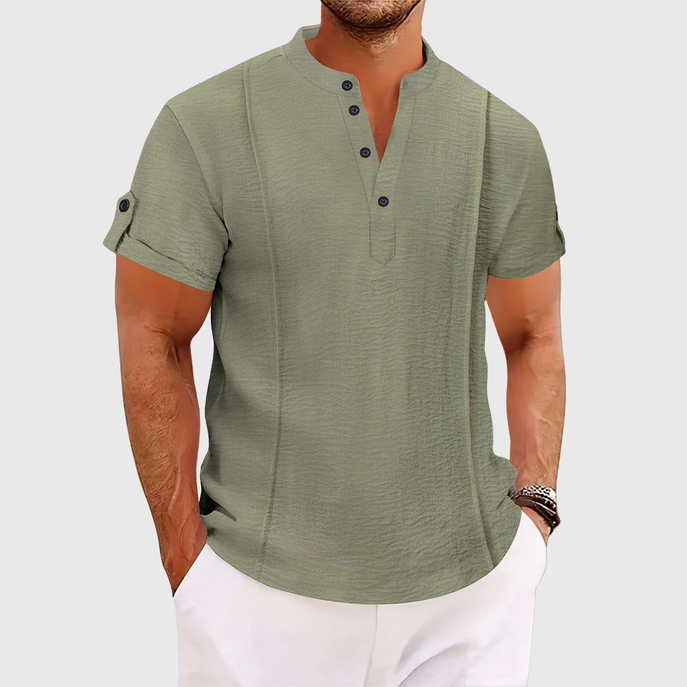 Edmund - Men's Roll Sleeve Band Collar Shirt