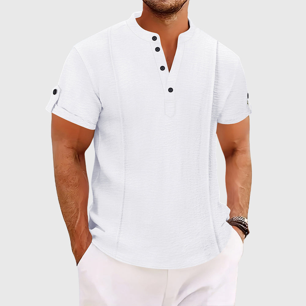 Edmund - Men's Roll Sleeve Band Collar Shirt
