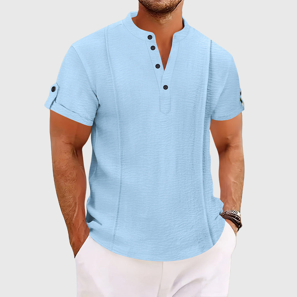 Edmund - Men's Roll Sleeve Band Collar Shirt