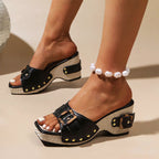 Elena - Women's Woven Platform Buckle Slide Sandals