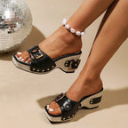 Elena - Women's Woven Platform Buckle Slide Sandals