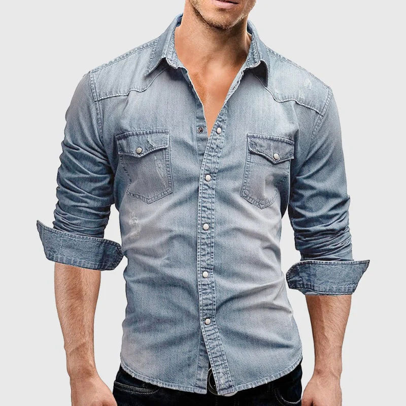 Elian -  Men's Long Sleeve Denim Shirt with Chest Pockets
