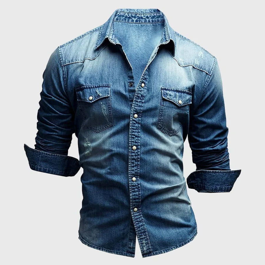 Elian -  Men's Long Sleeve Denim Shirt with Chest Pockets