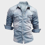 Elian -  Men's Long Sleeve Denim Shirt with Chest Pockets