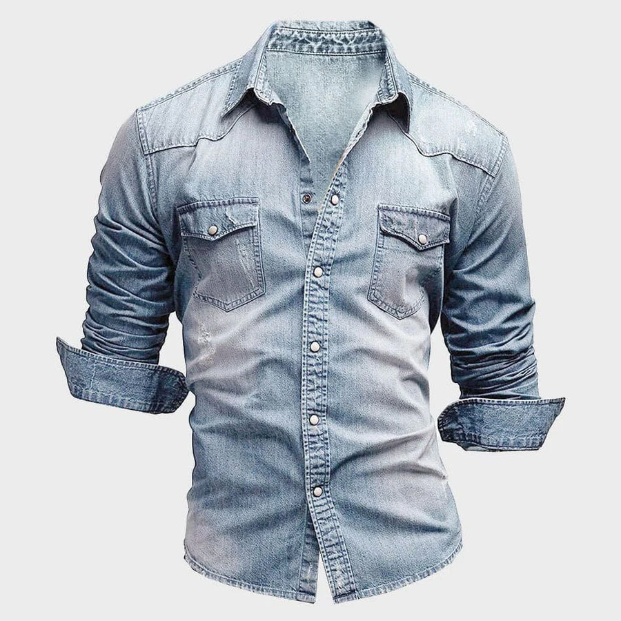 Elian -  Men's Long Sleeve Denim Shirt with Chest Pockets