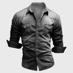 Elian -  Men's Long Sleeve Denim Shirt with Chest Pockets