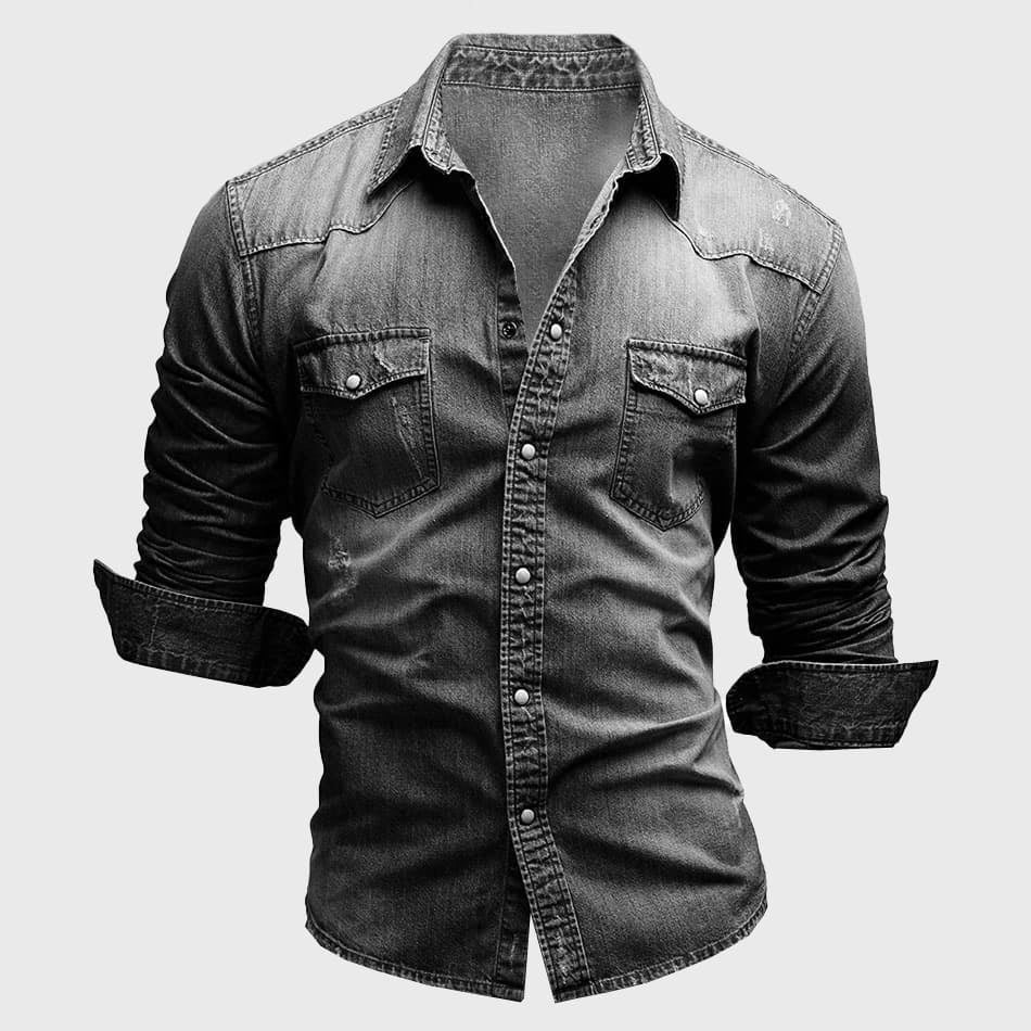 Elian -  Men's Long Sleeve Denim Shirt with Chest Pockets