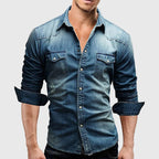 Elian -  Men's Long Sleeve Denim Shirt with Chest Pockets