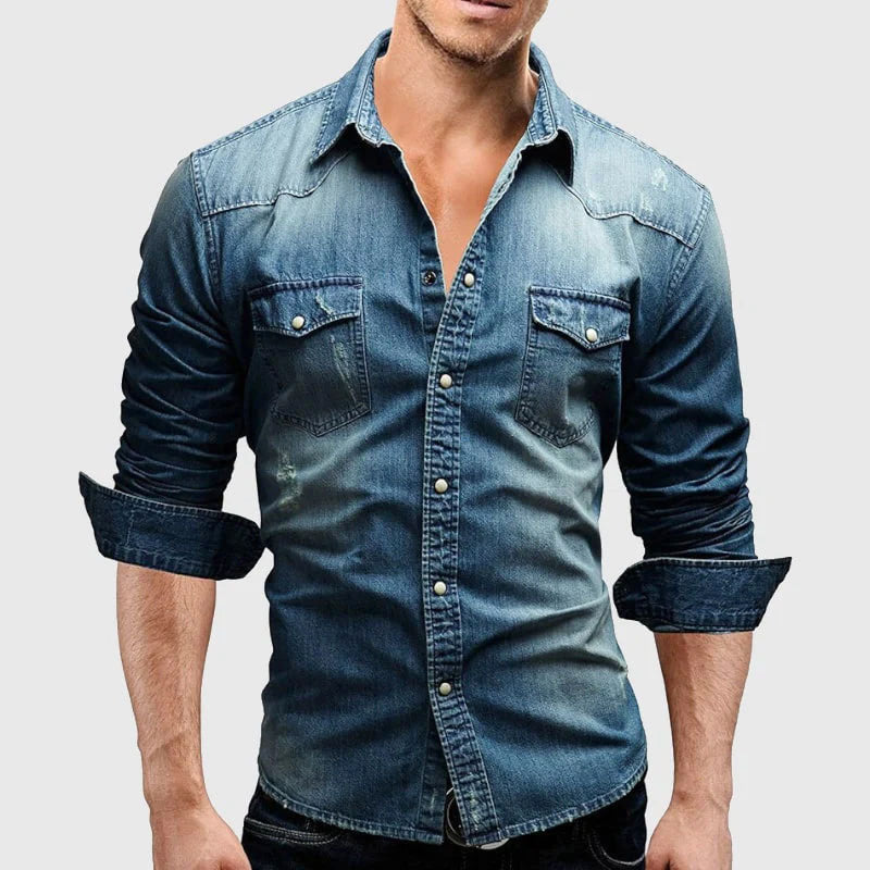 Elian -  Men's Long Sleeve Denim Shirt with Chest Pockets
