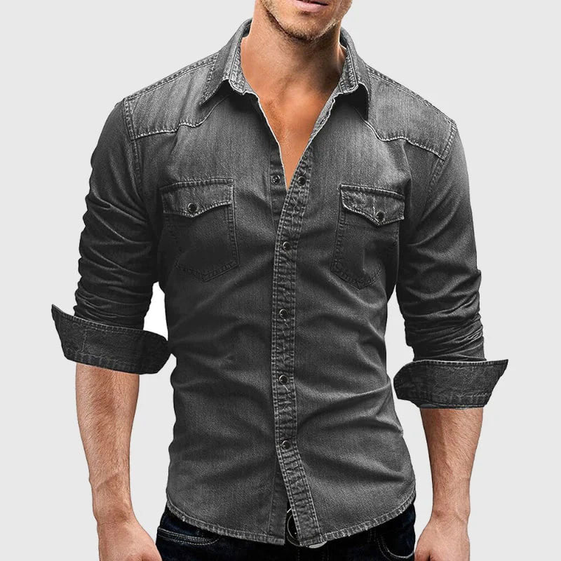 Elian -  Men's Long Sleeve Denim Shirt with Chest Pockets