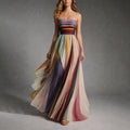 Ella - Women's Multicolor Striped Strapless Chiffon Maxi Dress