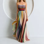 Ella - Women's Multicolor Striped Strapless Chiffon Maxi Dress