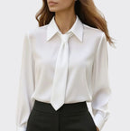 Ellen - Women's Satin Tie Front Blouse
