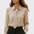 Ellen - Women's Satin Tie Front Blouse