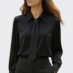 Ellen - Women's Satin Tie Front Blouse
