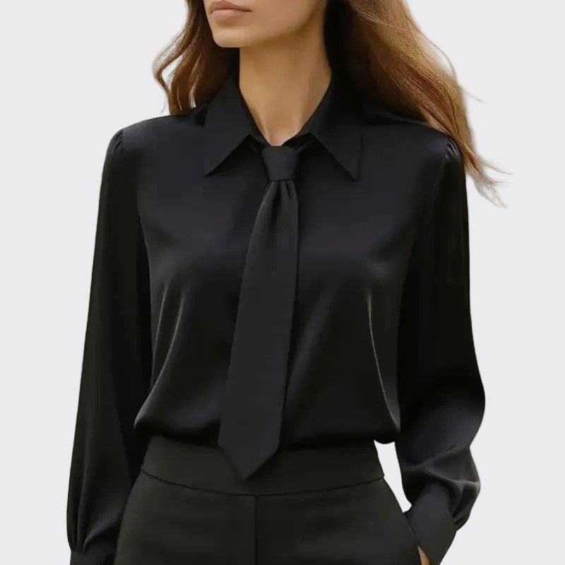 Ellen - Women's Satin Tie Front Blouse