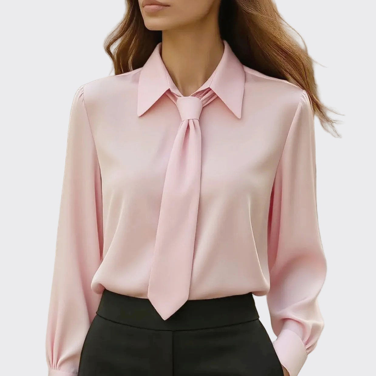 Ellen - Women's Satin Tie Front Blouse