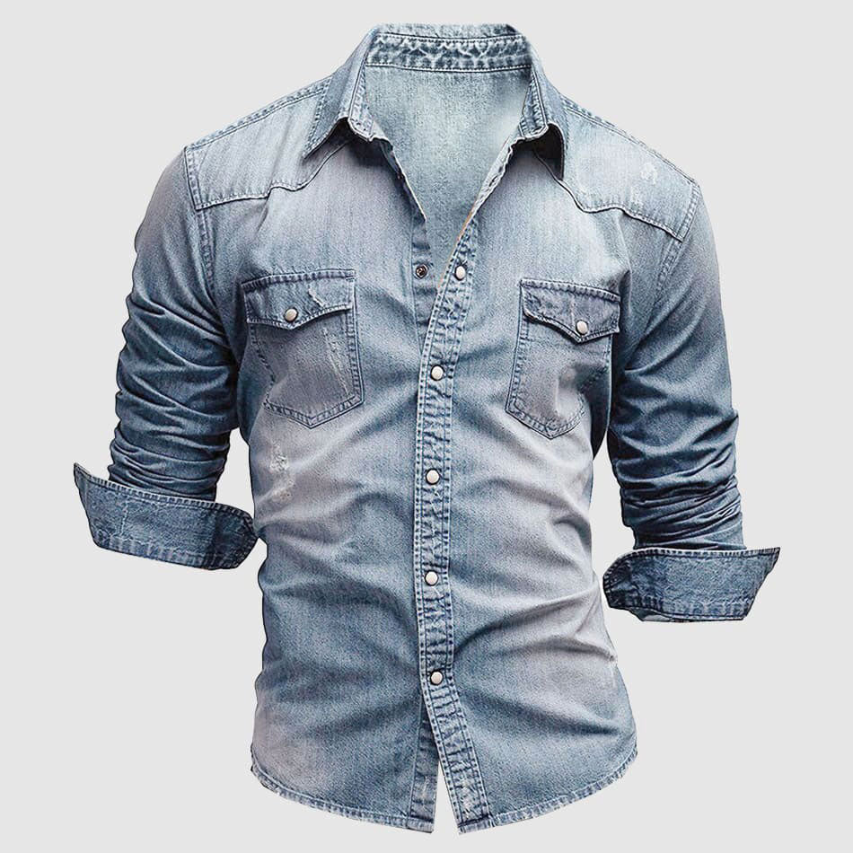Elliot - Men's Long Sleeve Snap-Button Denim Shirt