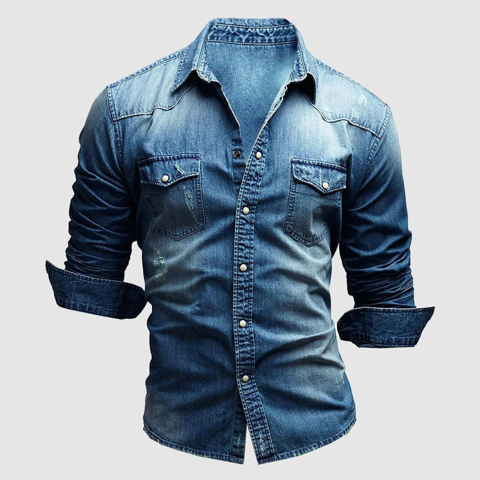 Elliot - Men's Long Sleeve Snap-Button Denim Shirt