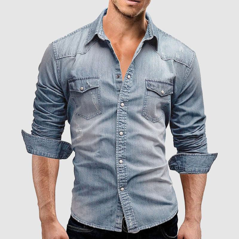 Elliot - Men's Long Sleeve Snap-Button Denim Shirt
