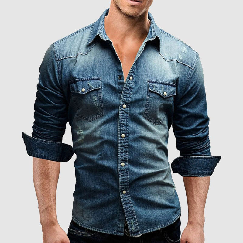 Elliot - Men's Long Sleeve Snap-Button Denim Shirt