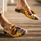 Elliott - Men's Floral Embroidered Tassel Mules