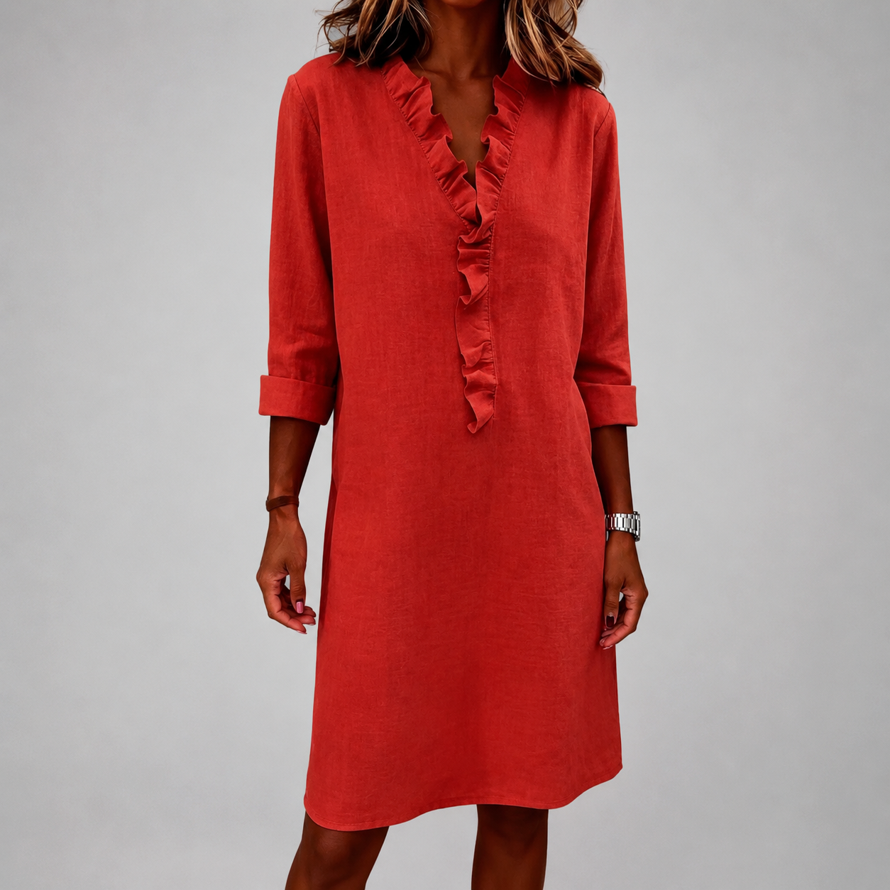 Elowen - Women's Ruffle V-Neck Shift Dress
