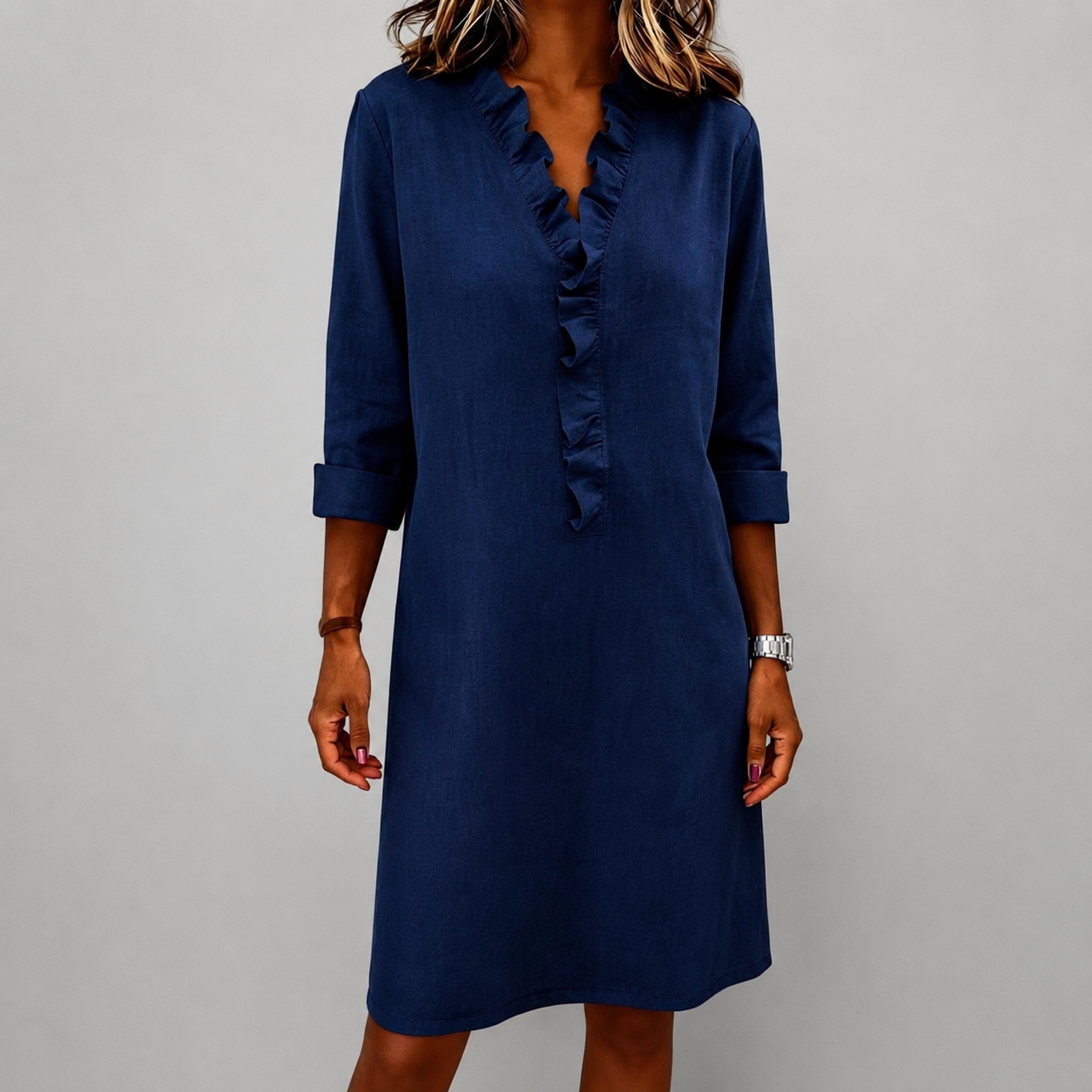 Elowen - Women's Ruffle V-Neck Shift Dress