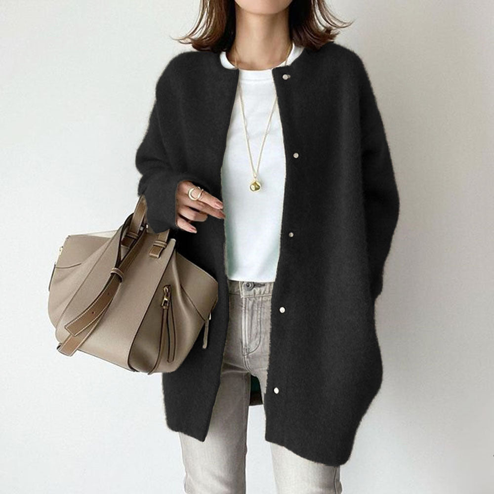 Elowen - Women's Fuzzy Knit Button-Front Cardigan
