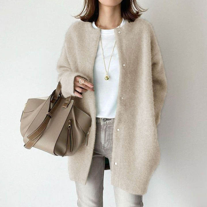 Elowen - Women's Fuzzy Knit Button-Front Cardigan