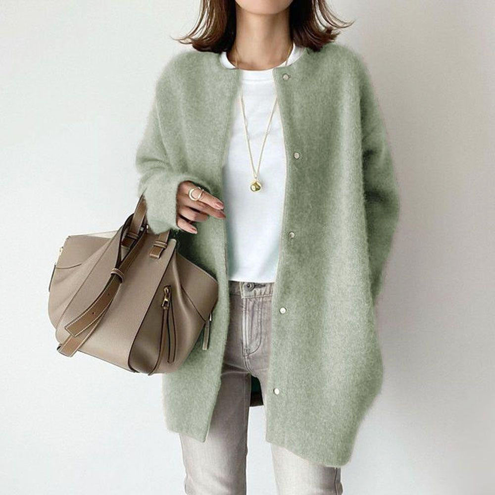 Elowen - Women's Fuzzy Knit Button-Front Cardigan