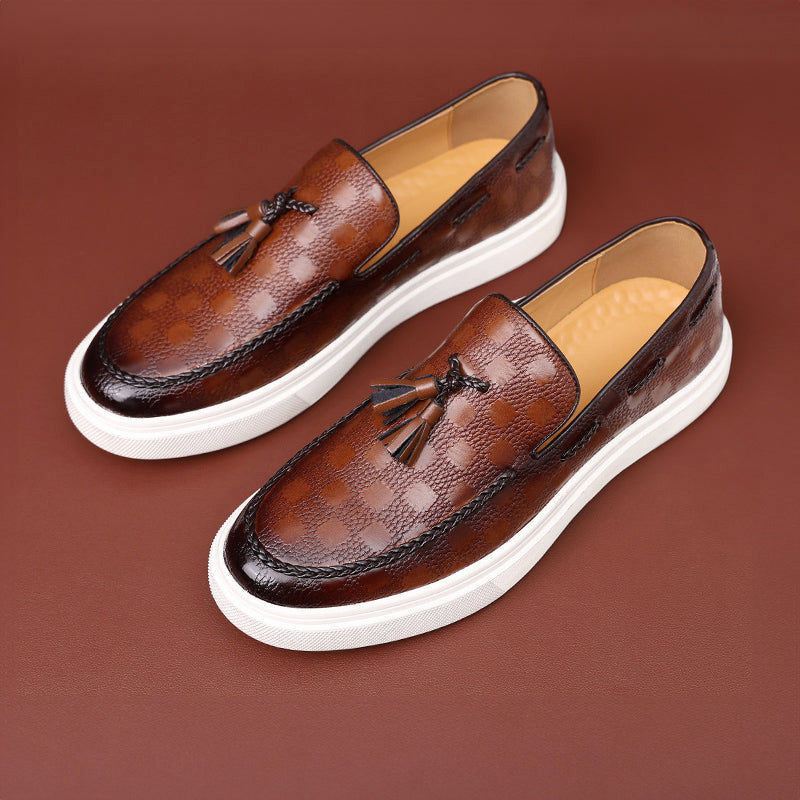 Eren - Men's Textured Leather Tassel Loafers