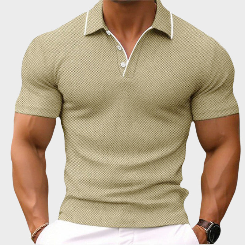 Ethan - Men's Contrast Trim Textured Knit Polo Shirt