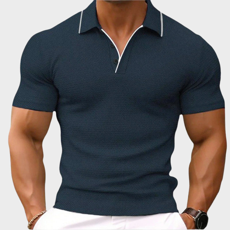 Ethan - Men's Contrast Trim Textured Knit Polo Shirt