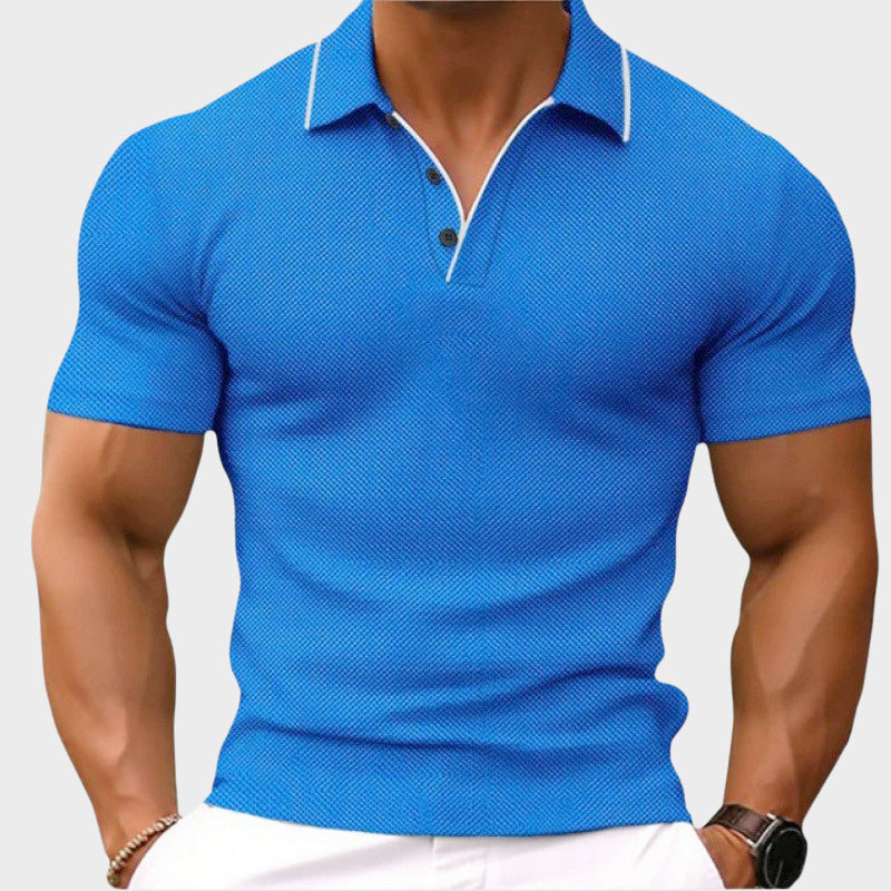 Ethan - Men's Contrast Trim Textured Knit Polo Shirt
