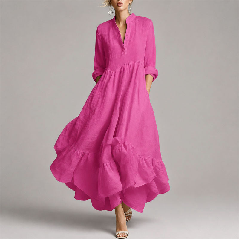 Eve - Women's Relaxed Fit Ruffled Hem Shirt Maxi Dress