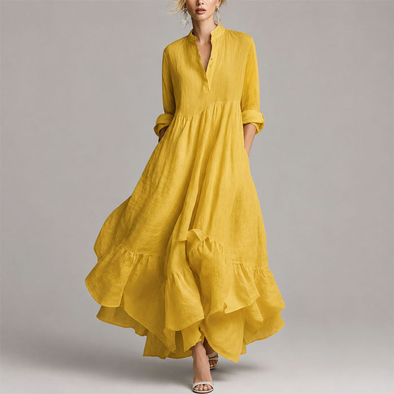 Eve - Women's Relaxed Fit Ruffled Hem Shirt Maxi Dress